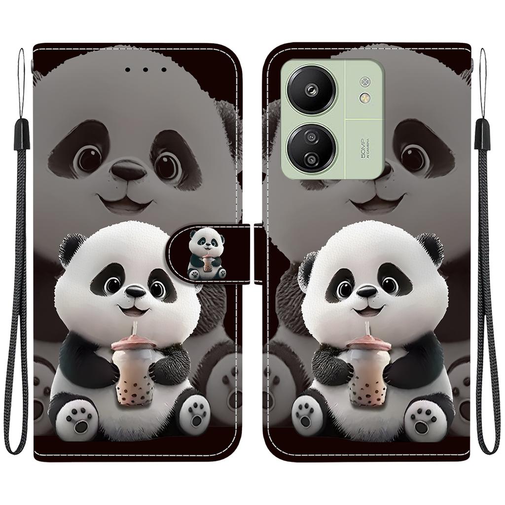 Handgefertigte PU-Leder-Klapphülle für Xiaomi Redmi 13C 5G / Redmi 13C (4G) Rutschfeste Stoßfeste Hülle mit Handschlaufe & Herz/Rose Katze Designs