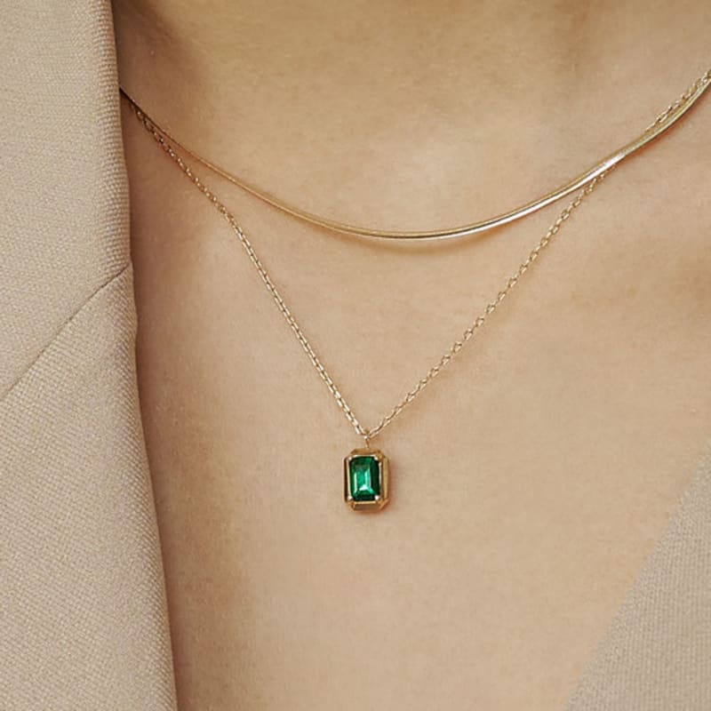 LUNNE 14k Square Marquise Emerald Necklace (14K Gold) #LFN01