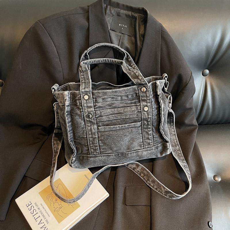 Denim Handtasche Damen Einfarbig Umhängetasche Pendler Schultertasche