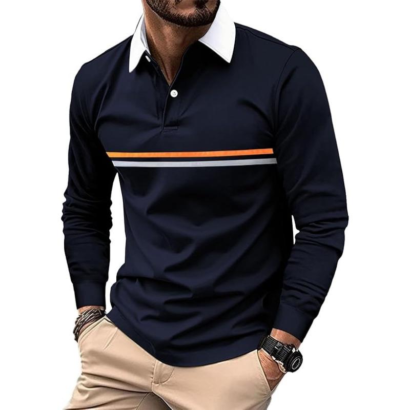 Men's Long Sleeved Polo Shirt 2025 Fashionable Casual Polo Slim Fit Shirt with Collar Office Work Golf Shirt Leisure