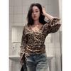 Women's Leopard Print Off-Shoulder Long-Sleeve Top with Camisole Overlay
