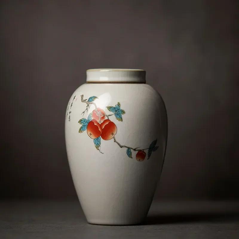 Retro Ru Kiln Ceramics Tea Caddy Cute Cat Pattern Portable Sealed Tea Leaf Containers Travel Tea Bag Storage Box Spice Organizer