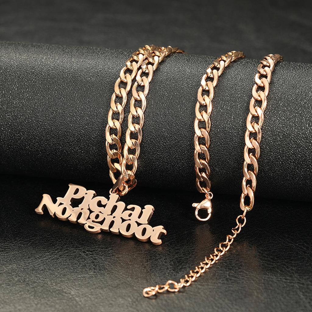 Collana Personalizzata con Nome in Acciaio Inossidabile 304 Personalizzata 2 Nomi Ciondolo Lettera Catena Cubanah Targhetta Regalo, 1 Pezzo