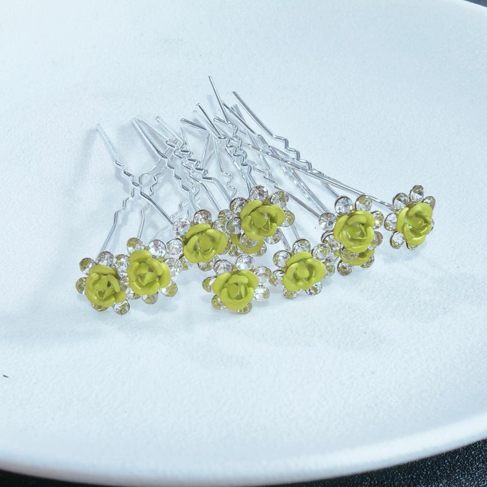 10pcs Rose Flower Bridal Hairpins Luxury Crystal Hair Clip Pins Wedding Bride Hair Styling Tools Women Prom Hair Accessories