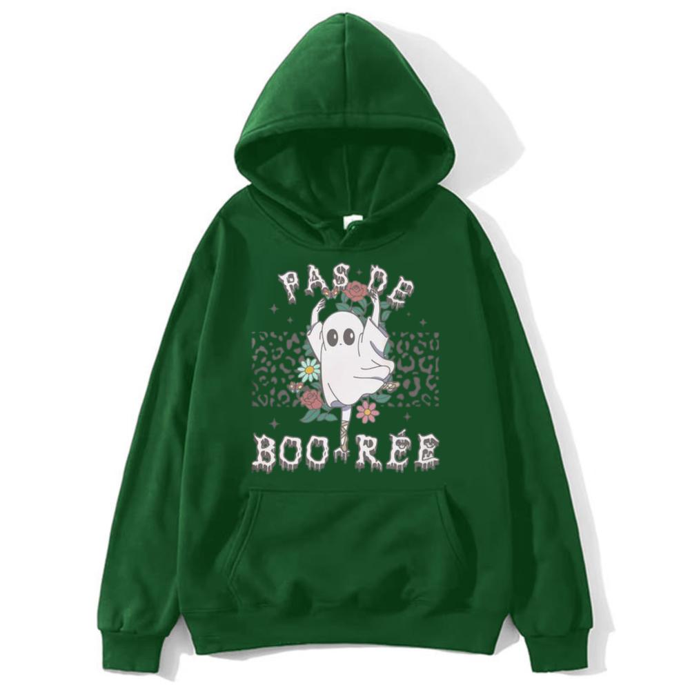Pas De Boo-rée Leopard Ghost Halloween Hoodie Unisex Trendy Streetwear Hooded Sweatshirt Long Sleeve Casual Autumn Pullover
