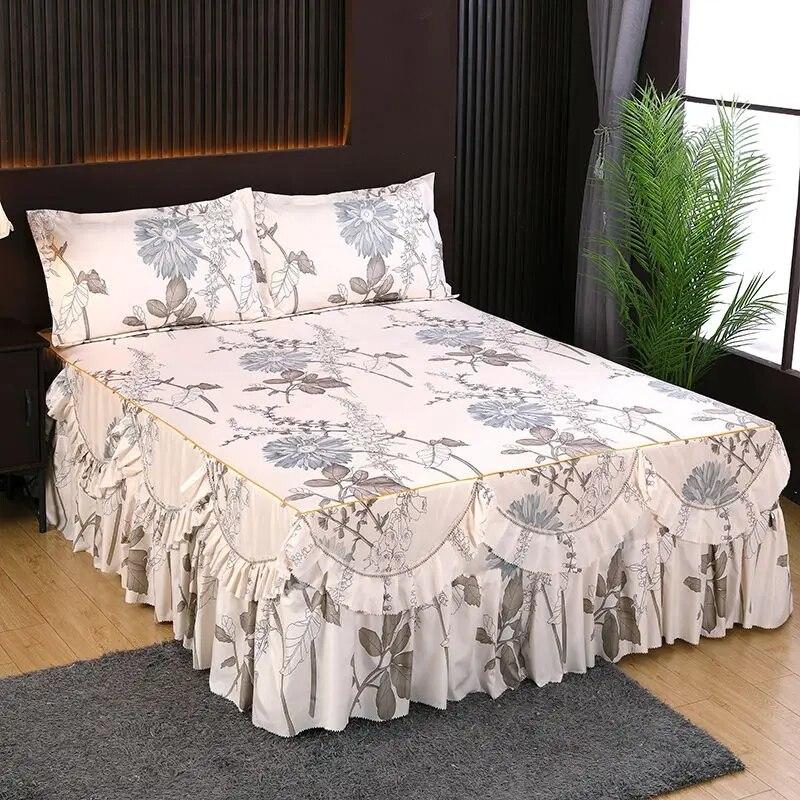 

Противоскользящая юбка с корейским принтом, комплект из трех предметов: покрывало, простыня, защитный чехол для матраса, простыня, наволочка 150x200cm Bed 3pcs