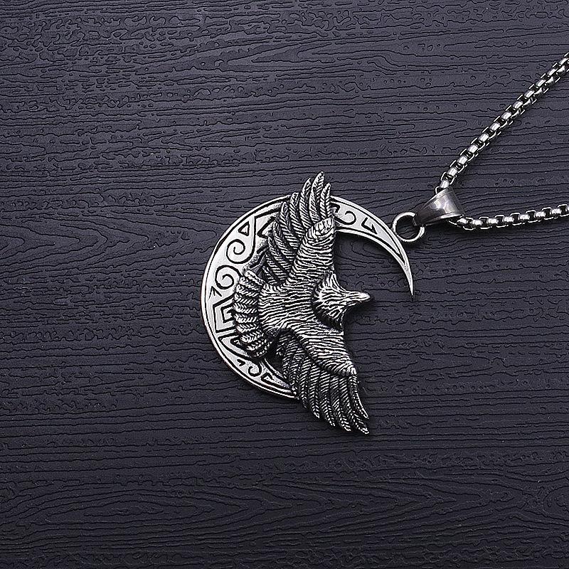 Hiphop Hip Hop Trend Osobowość Księżyc Latający Orzeł Tytan Stalowy Naszyjnik Wisiorek Ze Stali Nierdzewnej Dla Mężczyzn I Kobiet