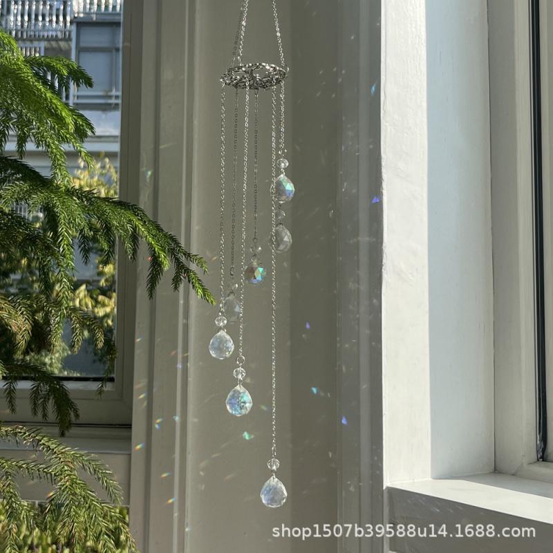 New Garden Decoration Pendant Lucky Tree Seven Colors AB Color Lighting Ball Sun Catcher Crystal Wind Chimes
