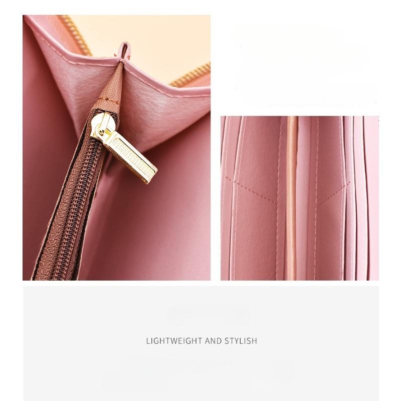 Wallet for women, long, European and American, shiny leather, double zipper handbag, large capacity, double-layer phone bag, frosted wrist wallet