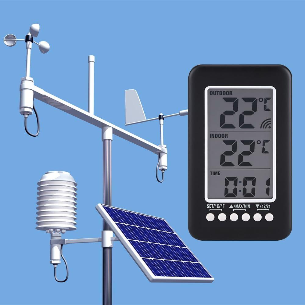 Indoor Outdoor Thermometer LCD Thermo Meter with Clock Wireless Temperature Room Therm Ometer Digital Ther Mometer for Home Office Bedroom