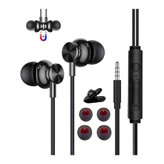Earphones 3m Wired Earphones with Microphone Magnetic Design Noise Canceling Stereo Earphones Extension Cable In-Ear Headphones 3.5mm Jack Compatible