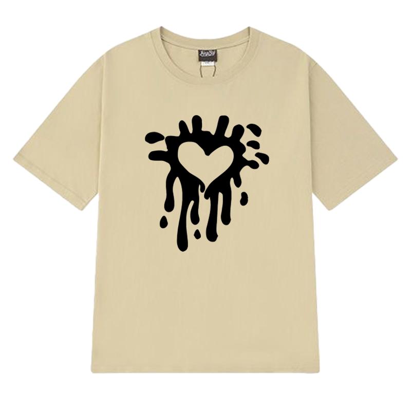2025 New in Heart Print Japanese Simple short sleeve T-shirts Men Women Fashion Y2k Cotton T shirt Unisex Trend Oversized Tops