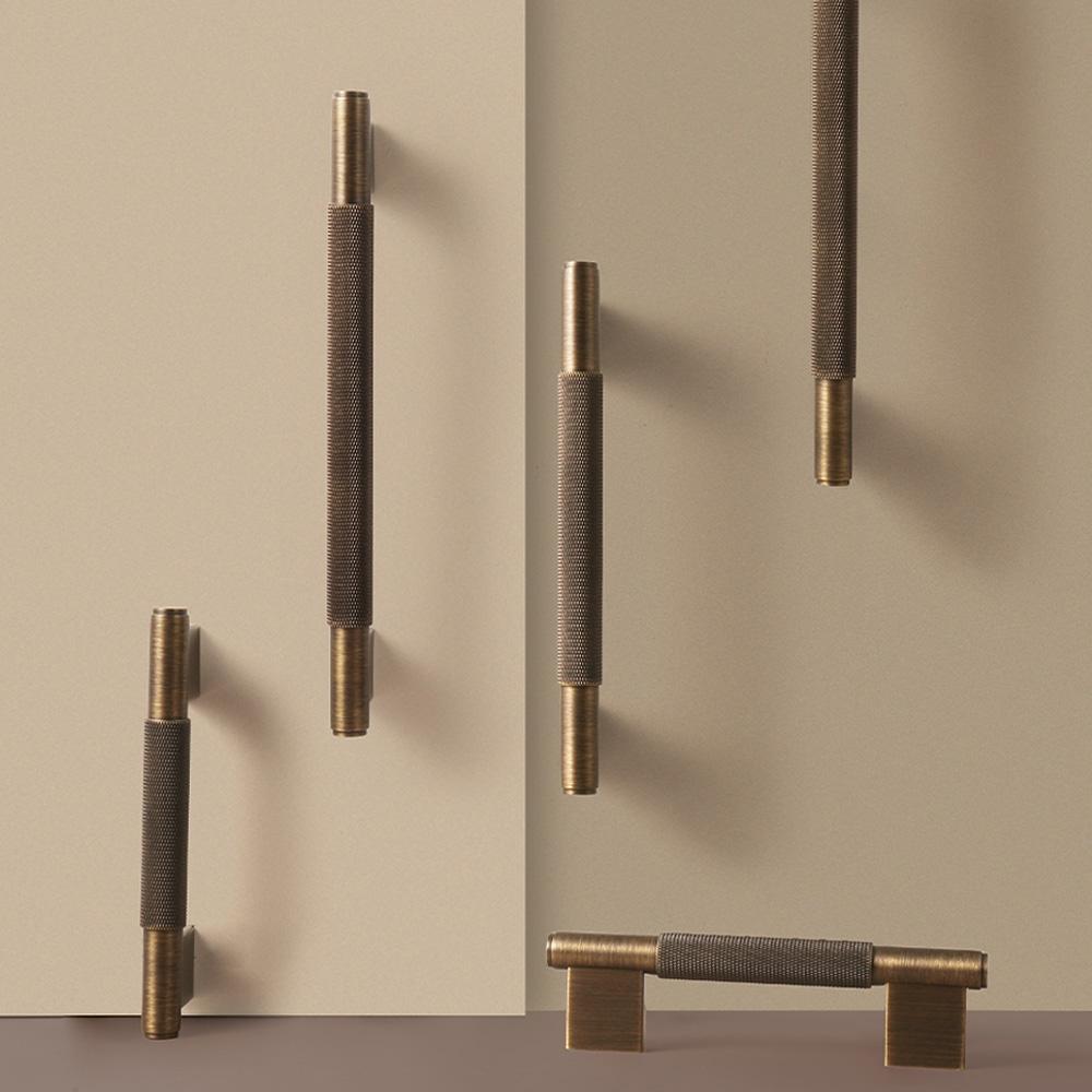 Dooroom Solid Brass Furniture Handles Knurled Cross Diamond Cut Pattern Modern Cabinet Refrigerator Door Pull Drawer Knobs