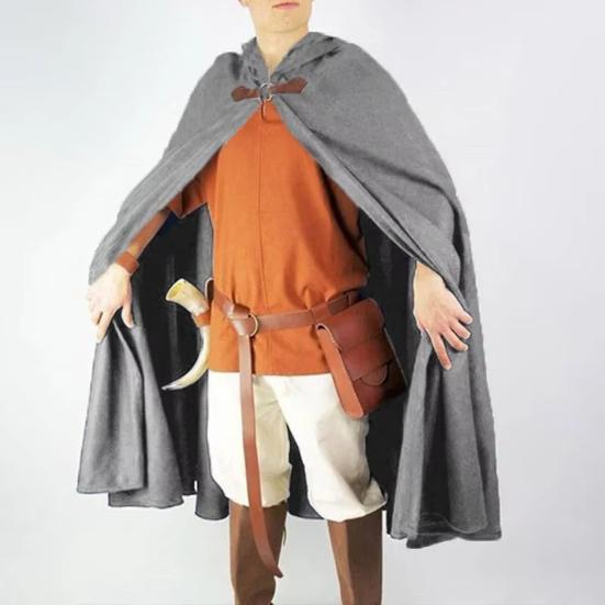 Sametový plášť s kapucí Kovová kruhová dekorace Retro styl Halloween Cosplay Šál Tajemný slavnostní kostýmní doplněk