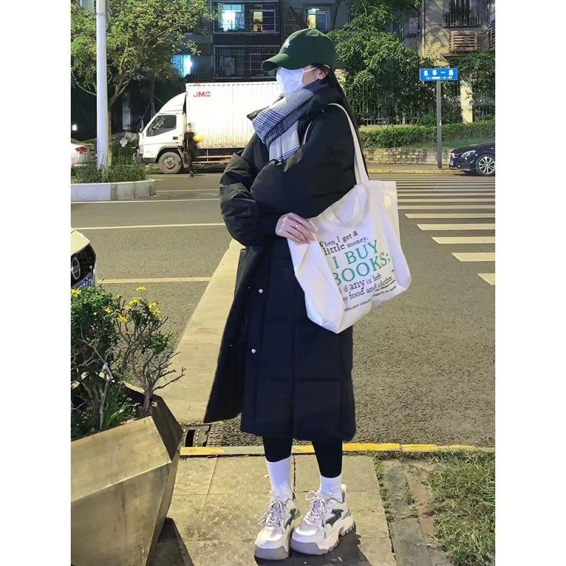 

Женская новая зимняя куртка средней длины с толстым пуховым наполнителем, со стоячим воротником, студенческого свободного кроя, хлопковая куртка для пары, зимнее пальто XL чёрный