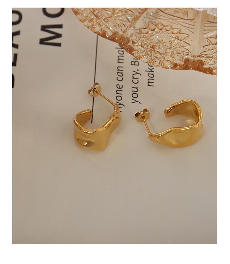 European Irregular C-shaped Geometric Gold-plated Titanium Steel Stud Earrings
