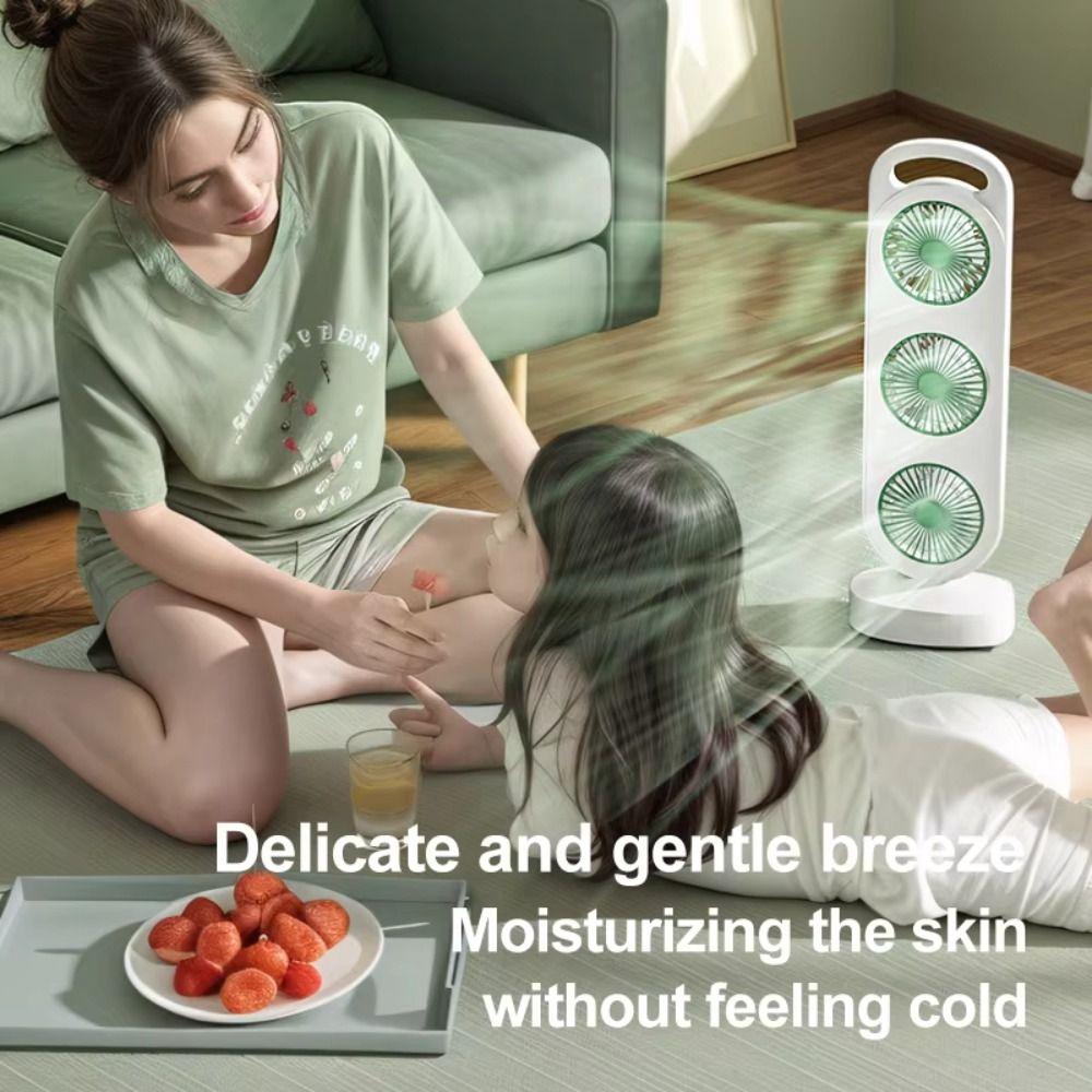 3-Head Desktop Fan Long Battery Life USB Type-C Portable Cooling Fan Triple Turbine Design 3 Speed Settings Turbine Desktop Fan