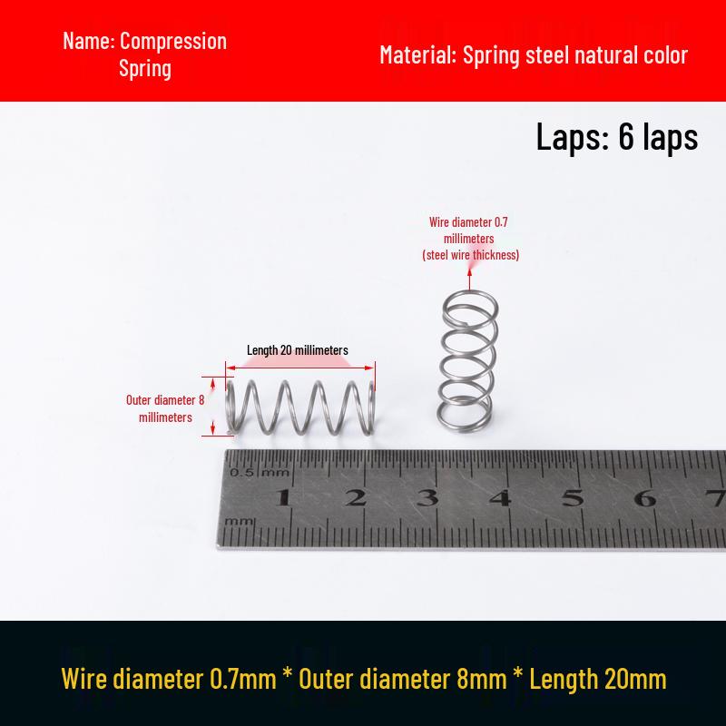 Druckfeder mit Rückstellfunktion aus Federstahl, 0,7 mm Drahtdurchmesser, 8-12 mm Außendurchmesser