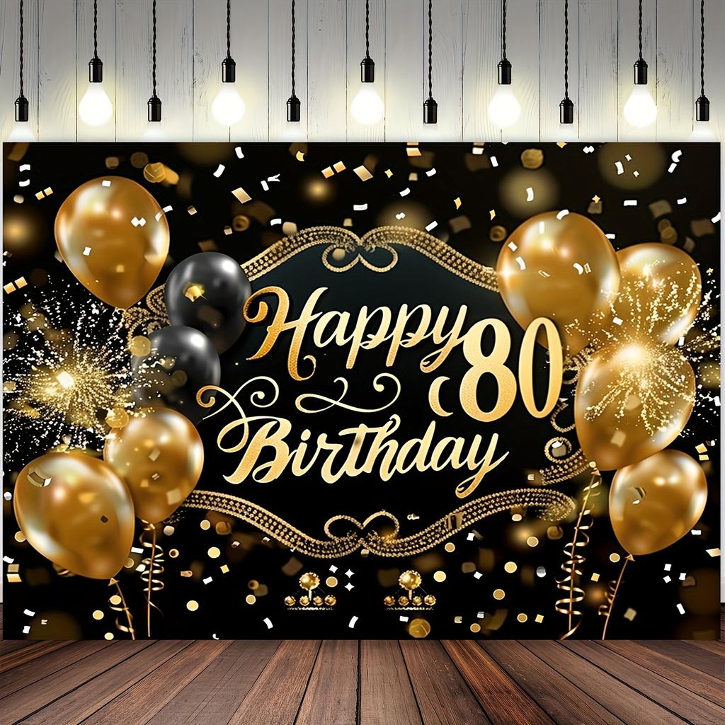 1 Pancarta Decorada Feliz Cumpleaños - Tema Aniversario 80 Negro Dorado adecuada para todas las ocasiones/celebraciones festivas/adultos