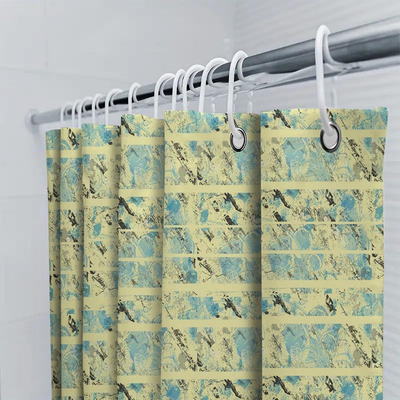 Elegant Bath Curtains Blue And Yellow Printed Shower Curtain Fabric Bathroom Decor Waterproof Rod Pocket For Home Use