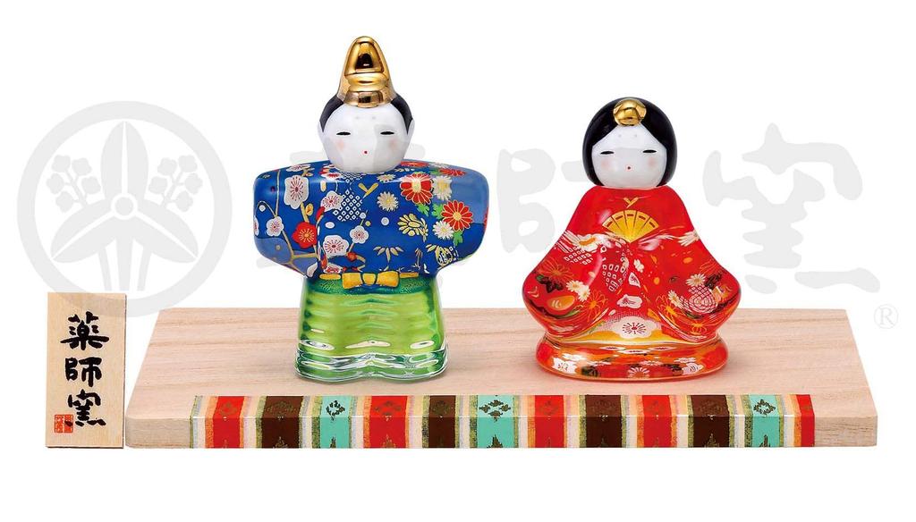 Yakushi Kiln Peach Festival Hina Dolls, Colorful Glass Standing Hina Dolls (Hana Yuzen)