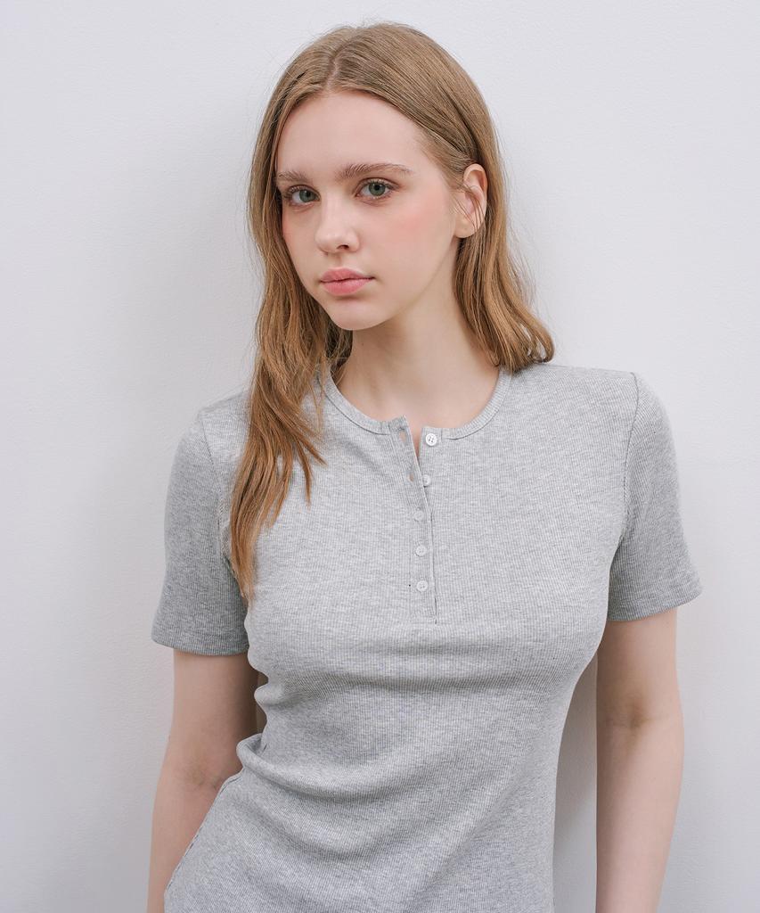 MIND BRIDGE WOMEN [W] Henley Neck Ribbed T-Shirt - 3 Colors