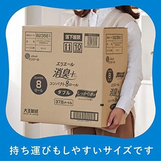 Elieer Toilet Paper Deodorizing Plus (+) 1.5 Times Roll 37.5m32 Rolls (8 Rolls4 Packs) Double 100 Pulp Fresh Clear Scent Strong Fragrance EC Exclusive