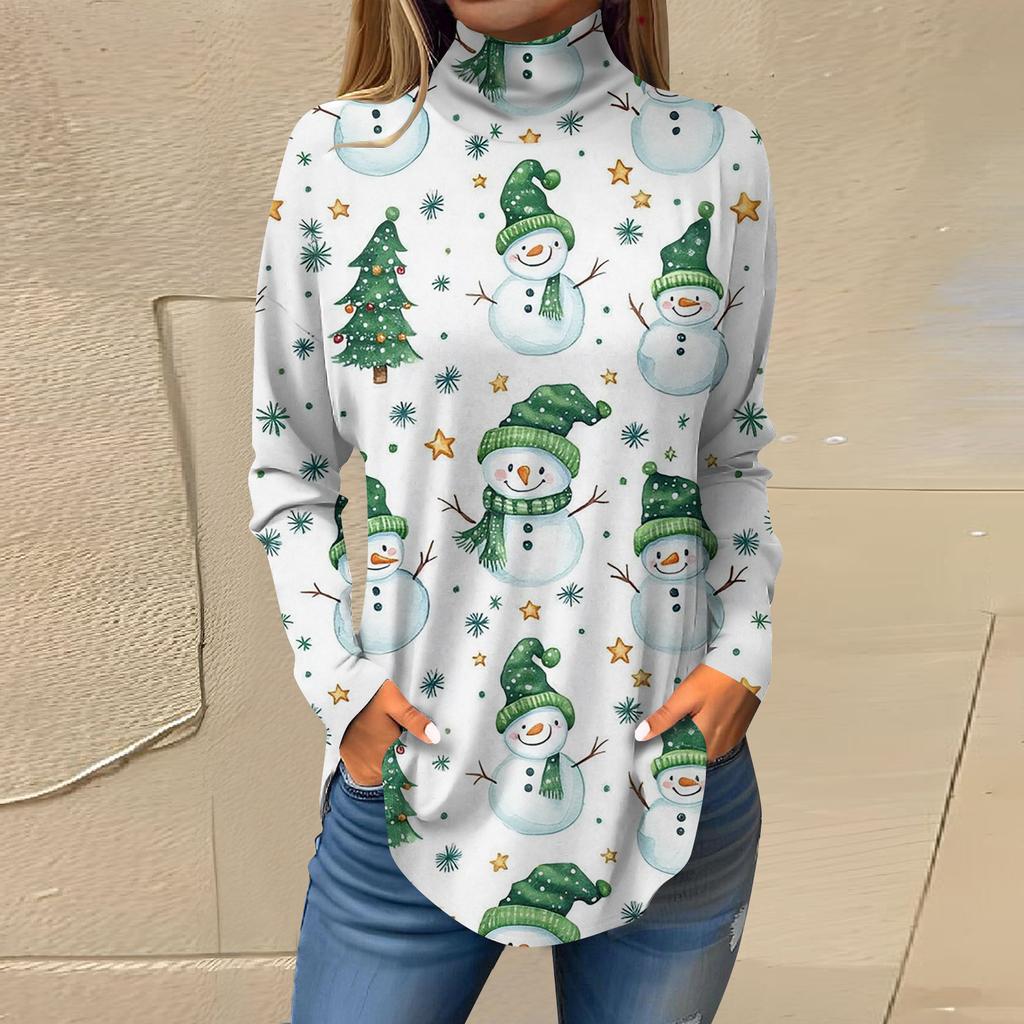 Cămăși de toamnă casual cu mânecă lungă Hanorac cu imprimeu vintage Pulover cu gât înalt