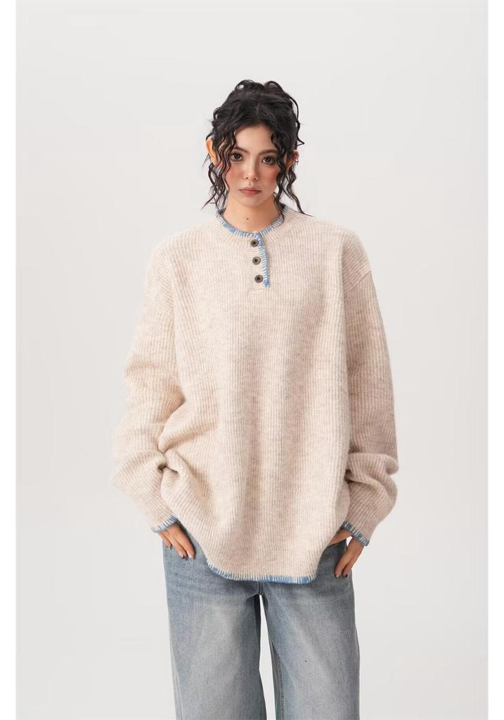 2026 Autumn/Winter Retro Knitwear: American Loose Fit Niche Design Pullover Sweater for Women