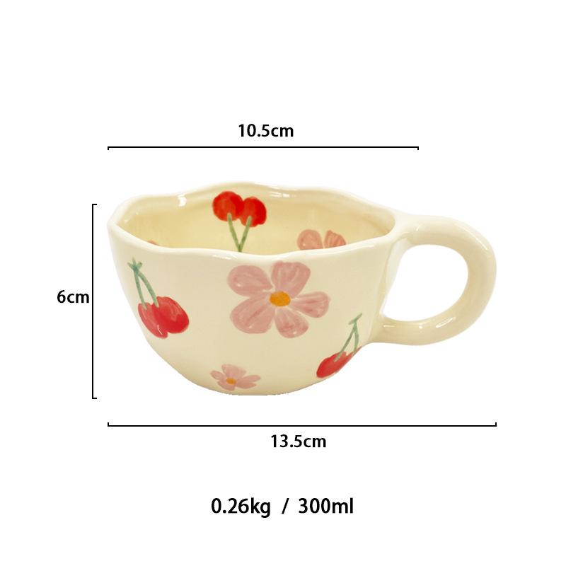 Hand-Pinched Korean Ceramic Mug for Coffee, Milk, Juice, or Breakfast with Floral Design