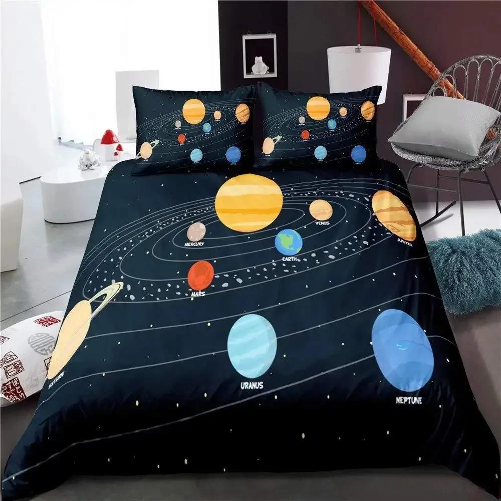 Solar System Bettbezug-Set Weltraum Galaxie Bettwäsche-Sets Universum Planeten Bettdeckenbezug Astronomie Steppdeckenbezug Queen-Size