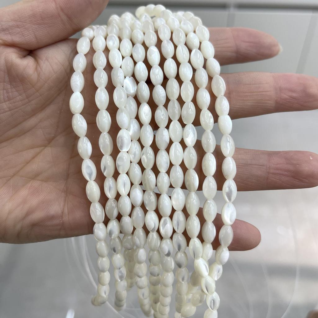2String, White Natural Freshwater Shell Beads, 5×8mm, Handmade Horseshoe Ellipse Shell Beads for DIY Jewelry Making 18cm