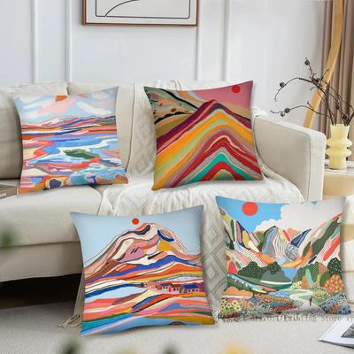 Mountain Landscape Abstract Mountain Art Pillow Case Square Pillow Bedroom Sofa Leisure Comfort Car Living Room Home Decoration