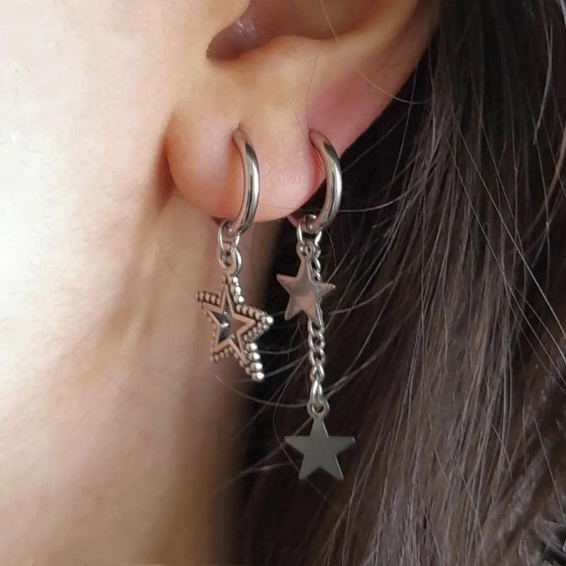 Gothic Punk Style Earrings Metal Drop Earrings Silver Color Star Crosses Pendant