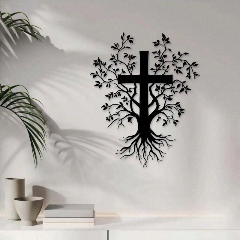 

Wrought Iron Wall Cross with Branch and Root Pattern for Home Church Decor