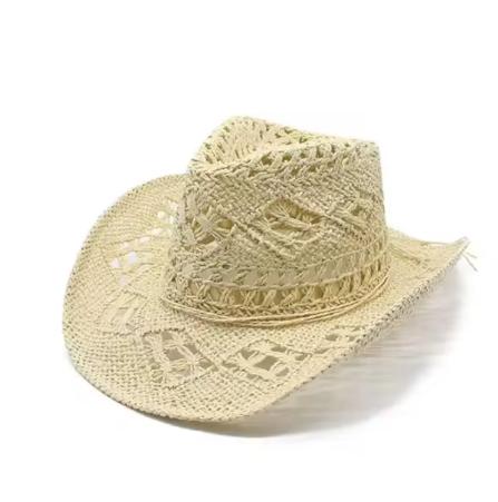 Classic Vintage Unisex Straw Western Cowboy Hat with Wide Brim Hollow out Design for Women Men Fishing Climbing Sun Protection