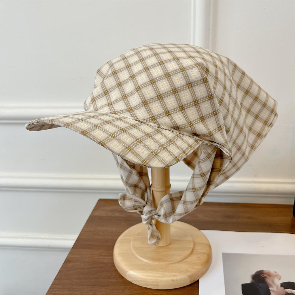 New Korean Plaid Strap Sun Protection Baseball Cap Korean Personalized Women's Headband Sun Protection Hat