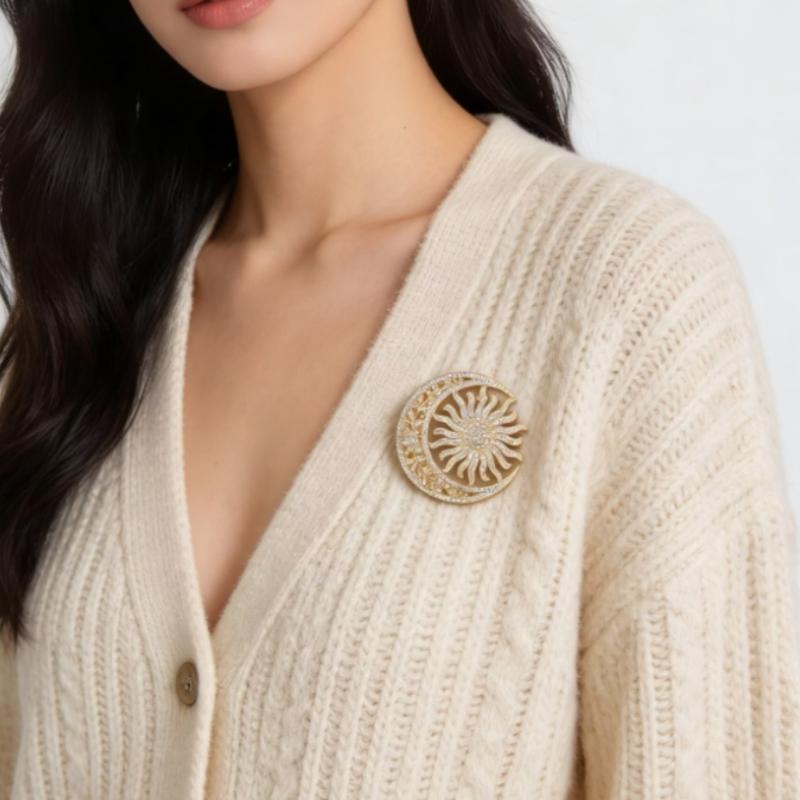 Moda Broches Brillantes de Pedrería Luna Sol Flor Para Ropa de Mujer Accesorios de Abrigo Regalos