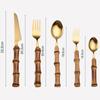 Bamboo Handle Stainless Steel Cutlery Set Wooden Spoon and Fork Set Knife Minimalist Gold