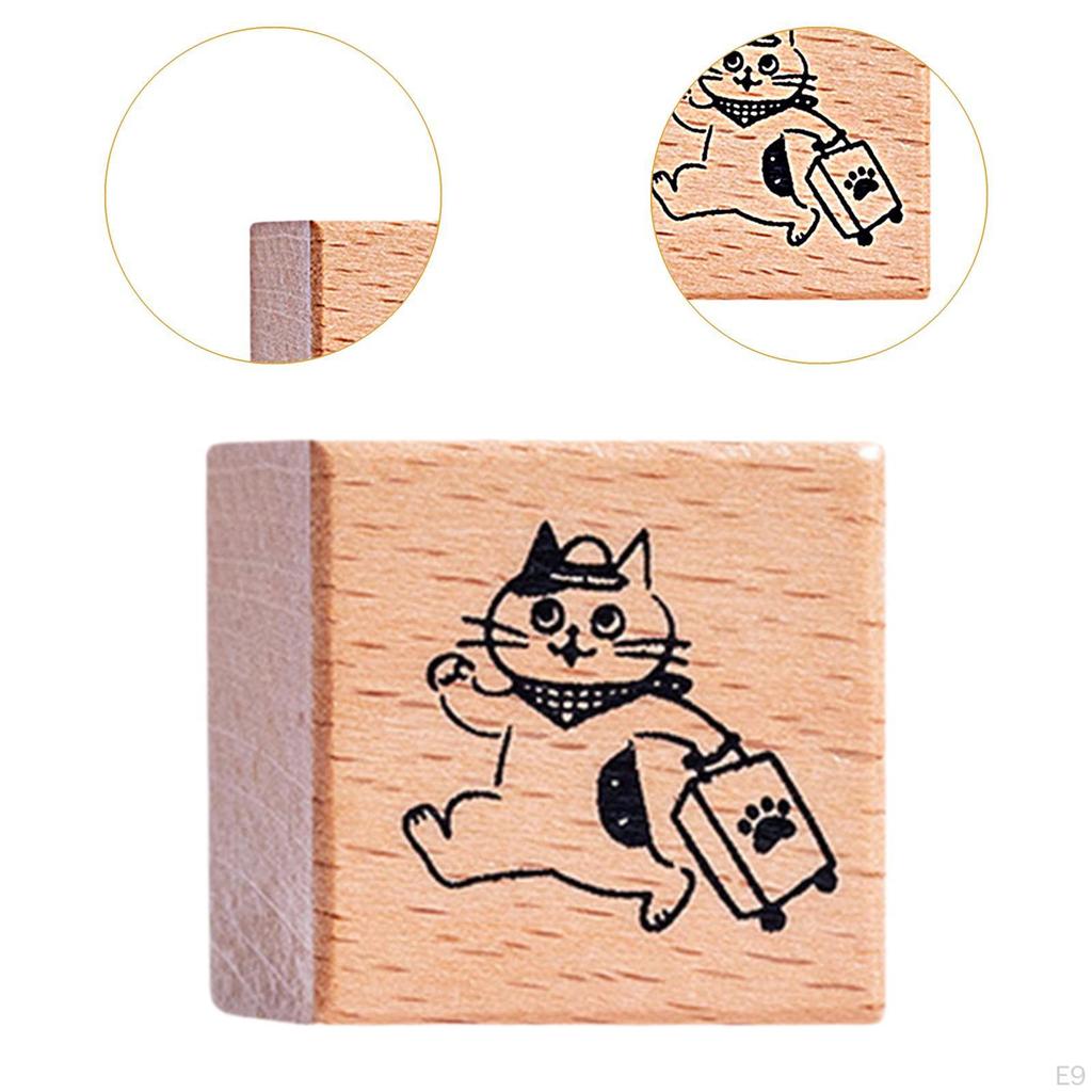 Cat Stamp Cute Animal 1.2 Inch for Kids Wooden Rubber Stamping Mailing Scrapbooking Letter