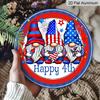 2D Flat, 1pc Round Aluminum "Happy 4th" Patriotic Gnome Sign, 4th of July American Flag Gnomes Metal Plaque, Cute Firework Design, Perfect for