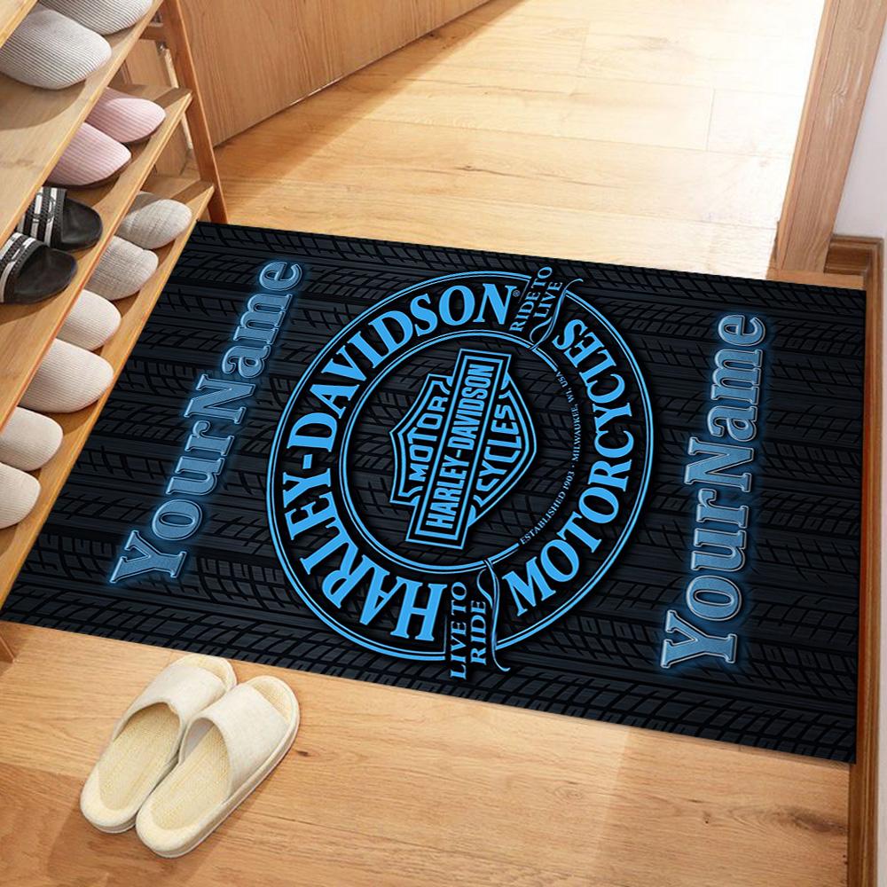 Harley-davidson Motorcycles Customize Your Name Floor Mat Design for Playrooms Foyer Dormitory Decorate room Antislip Carpet Anime Office Decor