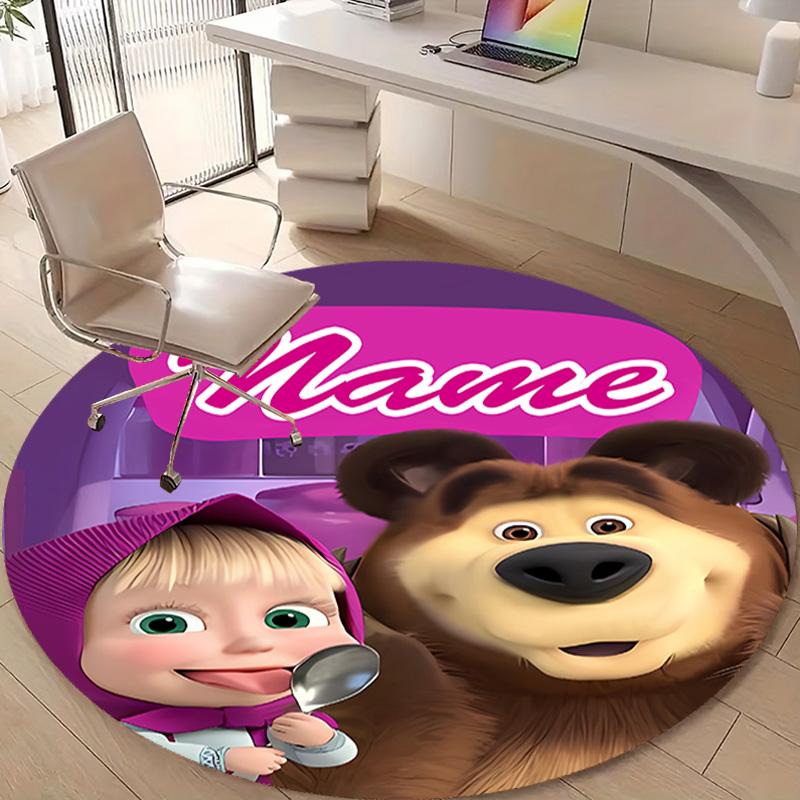 Personalized M-Masha and the Bear Round Chair Office Rug - Perfect for Mat, Office Chair & More - Ideal Gift for Birthdays and Holidays