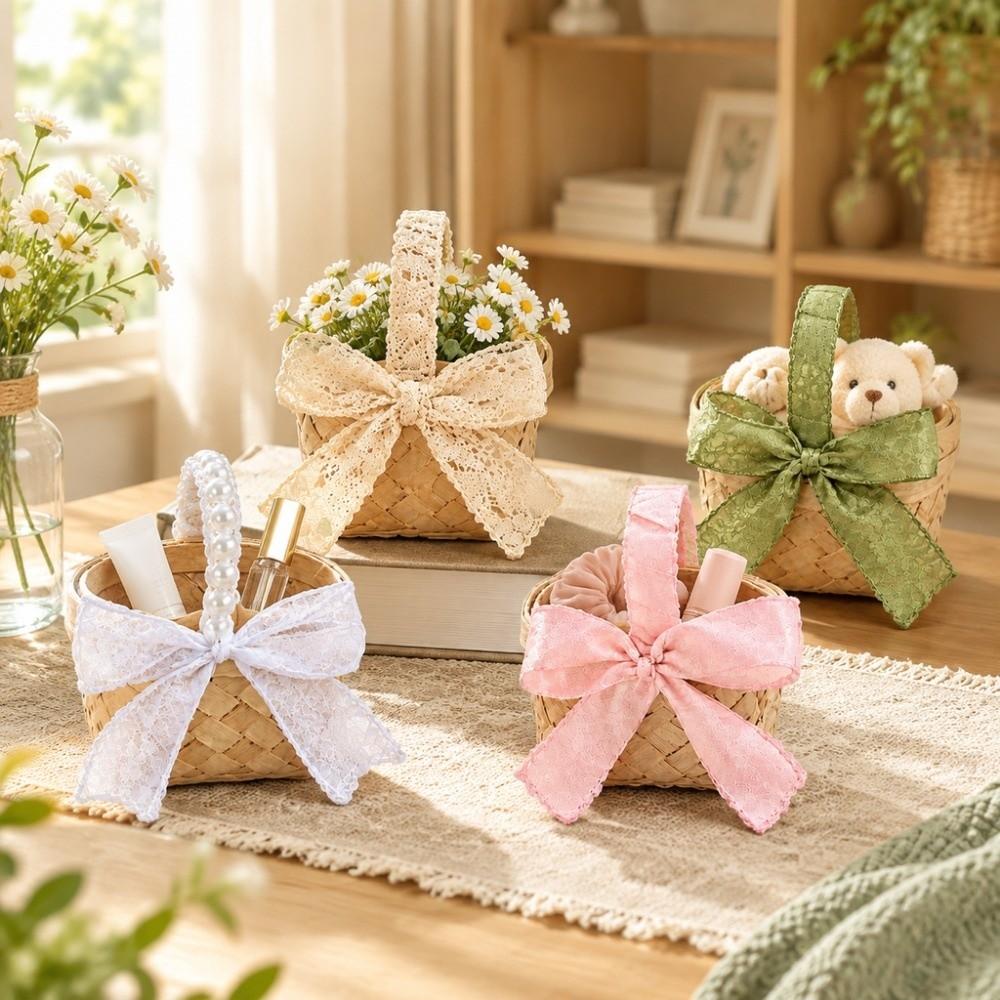 Mini Handwoven Basket with Handle Flower Basket For Home Wedding Decor