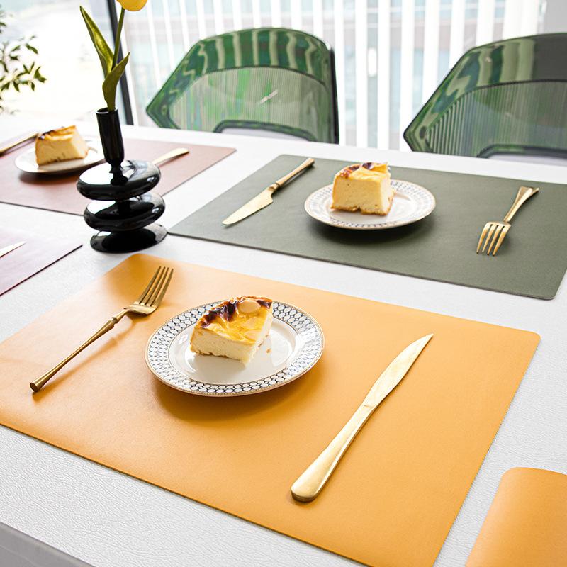 Double-Sided Solid Color PU Leather Placemat Waterproof Oil-Proof Disposable Western-Style Placemat Solid Color Household PVC Anti-Scald Placemat
