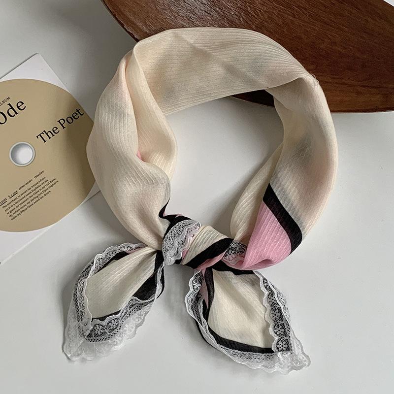 Silk scarf neck small square scarf new multi-color versatile headscarf summer women's pastoral lace headband hair accessories decorative small scarf