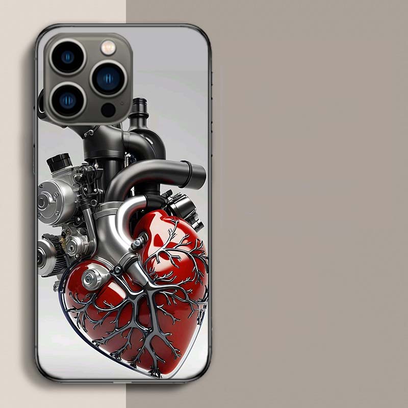 Heart Shaped Engine Phone Case For Iphone 17 Air 15 Pro 14 Plus 16 Pro Max 12 13 Mini 11 16E X XS Cover Cute Fundas