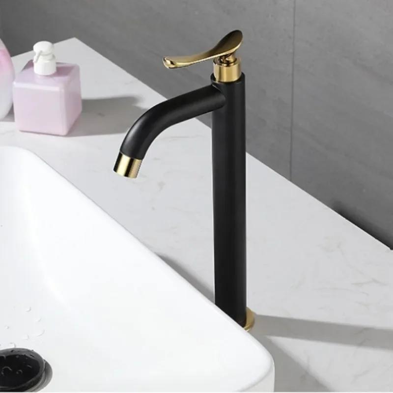 Bathroom Basin Faucet Single 304 Stainless Steel Cold Water Bathroom Sink Faucets Black and Gold  Single Handle Washbasin Tap