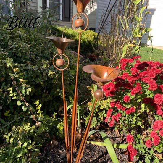 Planter Decoration Stake Triple Bluebells Garden Stake Metal Flower with Bell Calla Lilies Yard Art Sculpture Rustic Handmade Ornament for Outdoor