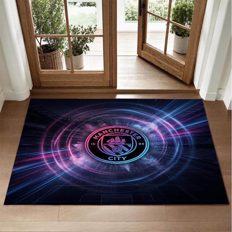 Manchester City Design Crystal Velvet Rug Soft Decorative Mat for Bedroom Entrance